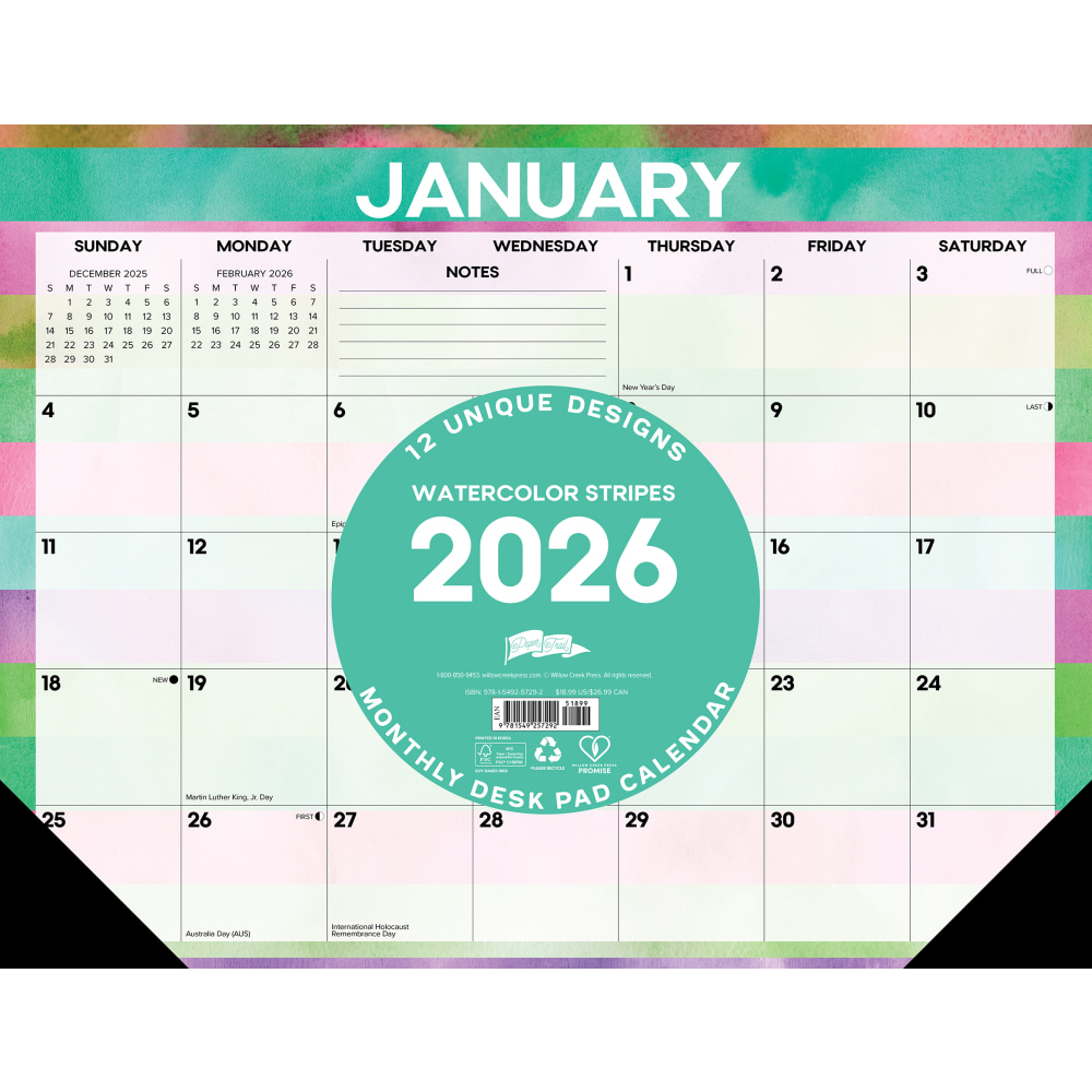 2026 Willow Creek Press Desk Pad Calendar, 22"