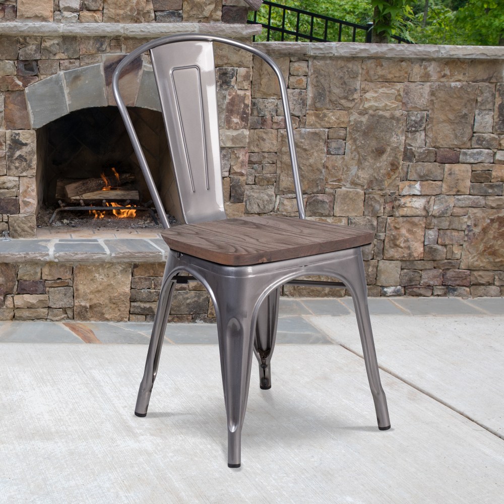 Flash Furniture Stackable Chair With Wood Seat, Brown