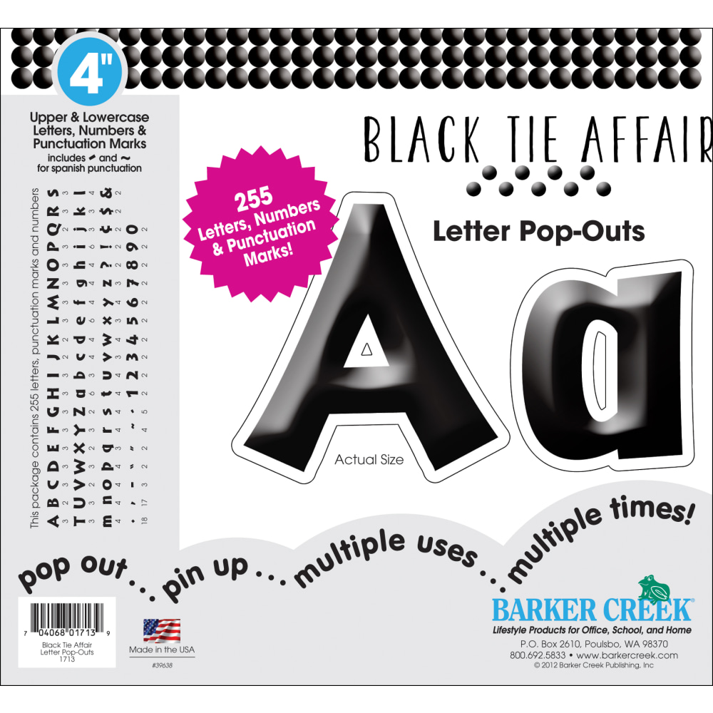 Barker Creek® Letter Pop-Outs, 4", Black Tie, Set