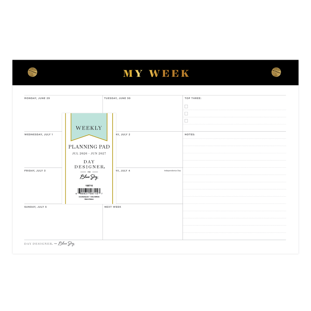 Planning Pad DD Black Matte 10x7.25 AY26–27 Weekly