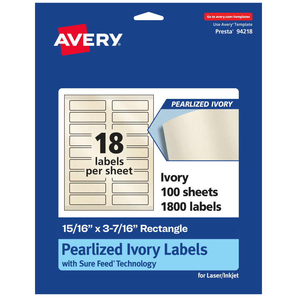 Avery® Pearlized Permanent Labels With Sure Feed®, 94218-PIP100,