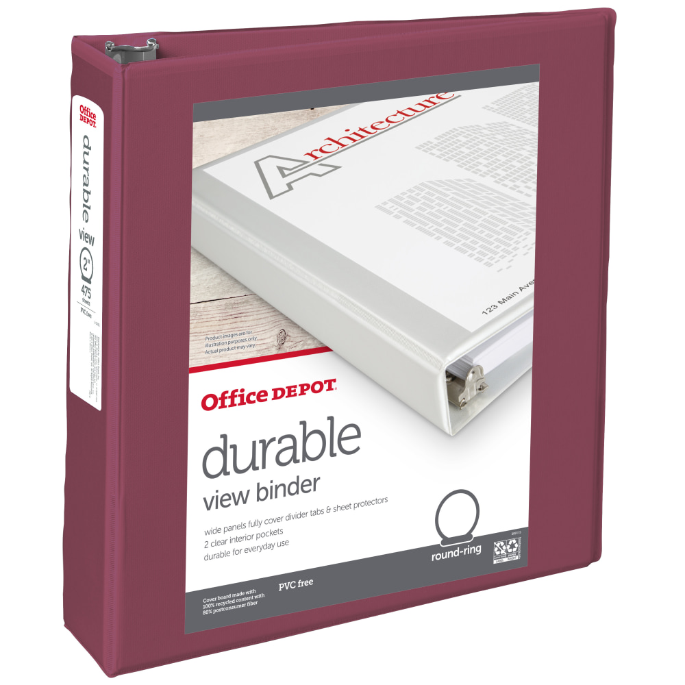 Office Depot® 3-Ring Durable View Binder, 2" Round