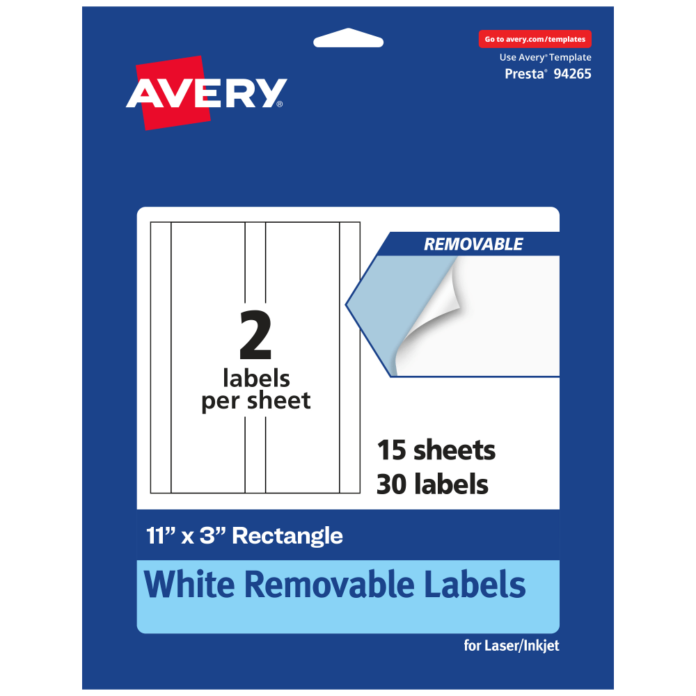 Avery® Removable Labels, 94265-RMP15, Rectangle, 11" x