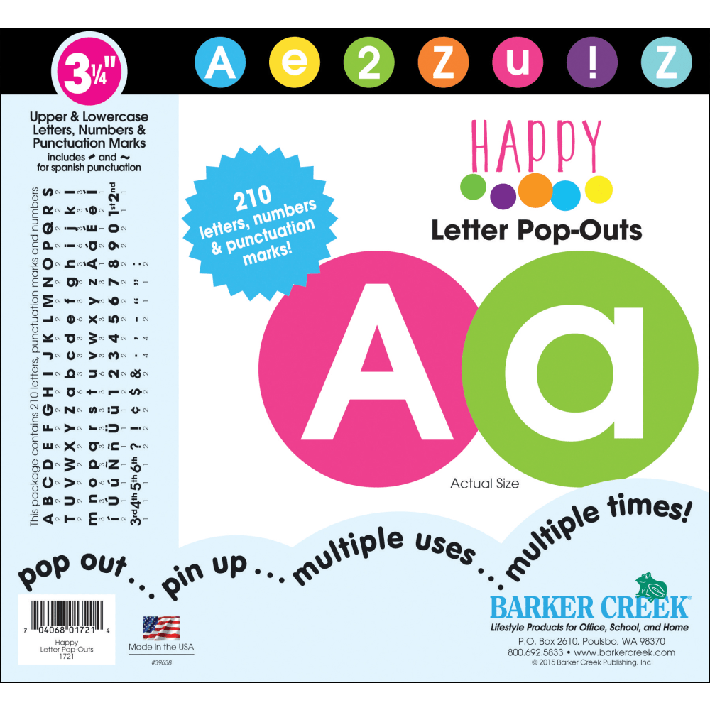Barker Creek Specialty Letter Pop-Outs, 3 1/4", Happy,