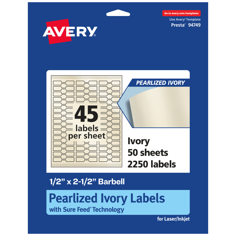 Avery® Pearlized Permanent Labels With Sure Feed®, 94749-PIP50,