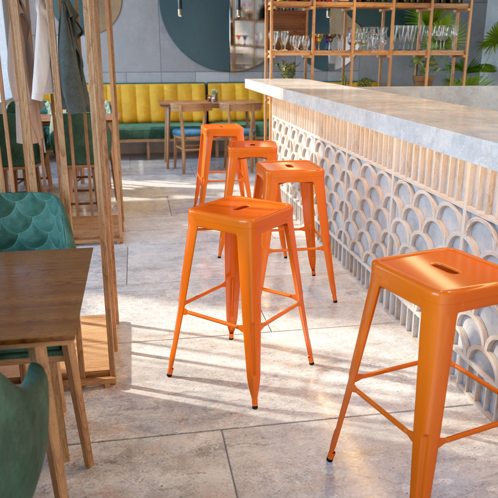 Flash Furniture Commercial Backless Bar Stool, Orange