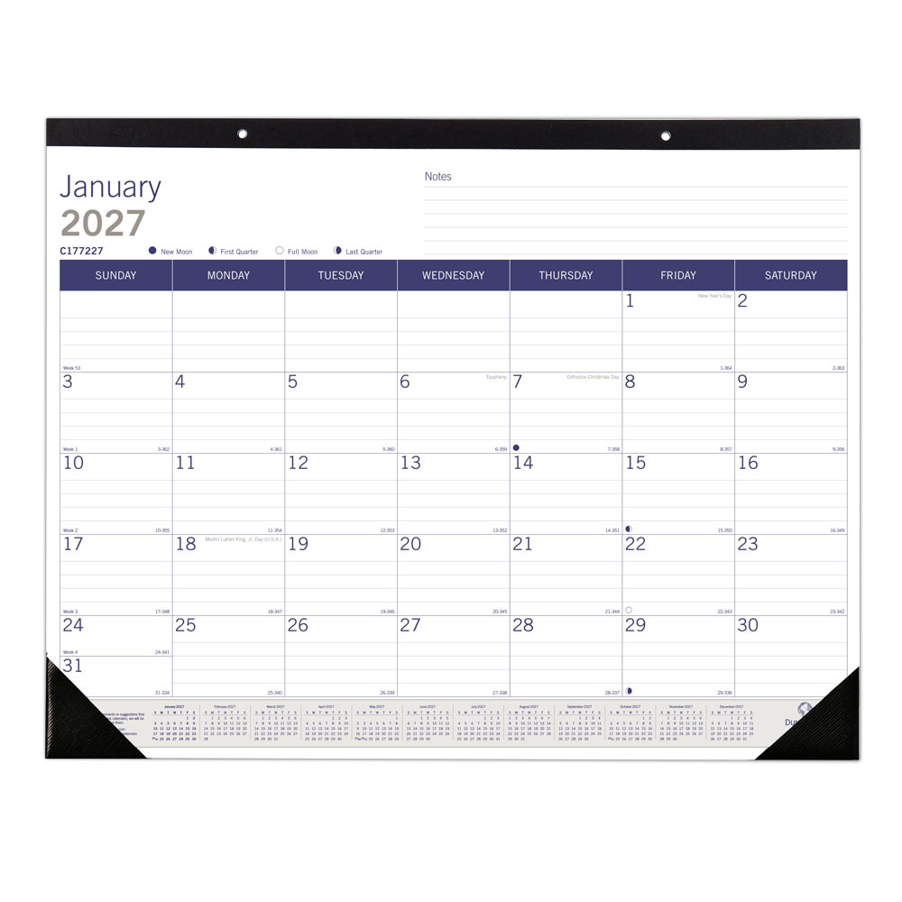 2027 Blueline DuraGlobe™ Monthly Desk Pad Calendar, 22"