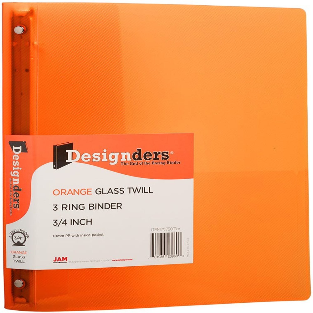 JAM PAPER 3 Ring Plastic Binder, 0.75 inch,