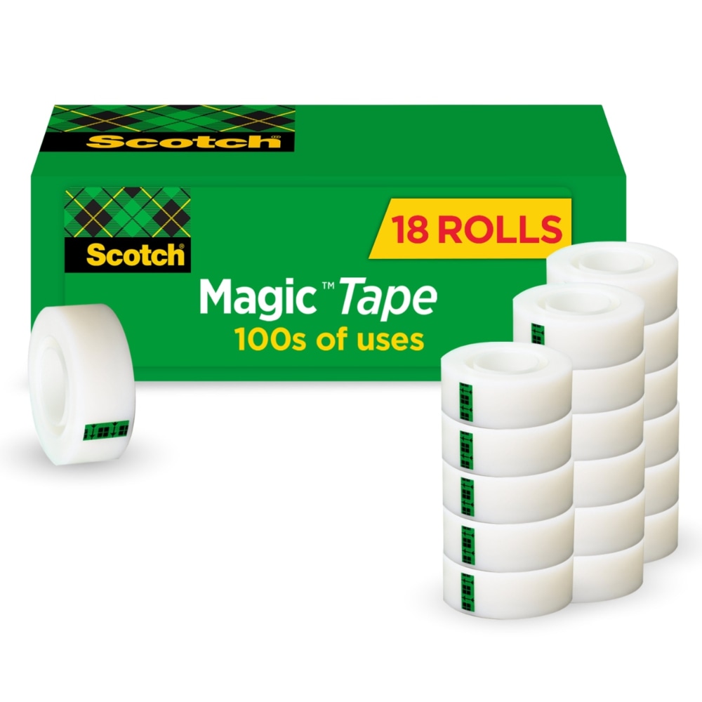 Scotch® Magic™ Tape, Invisible, 18 Tape Rolls, 3/4