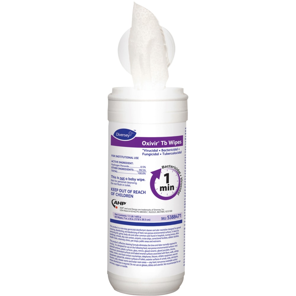 Diversey Oxivir TB Disinfectant Wipes, 8" x 7",