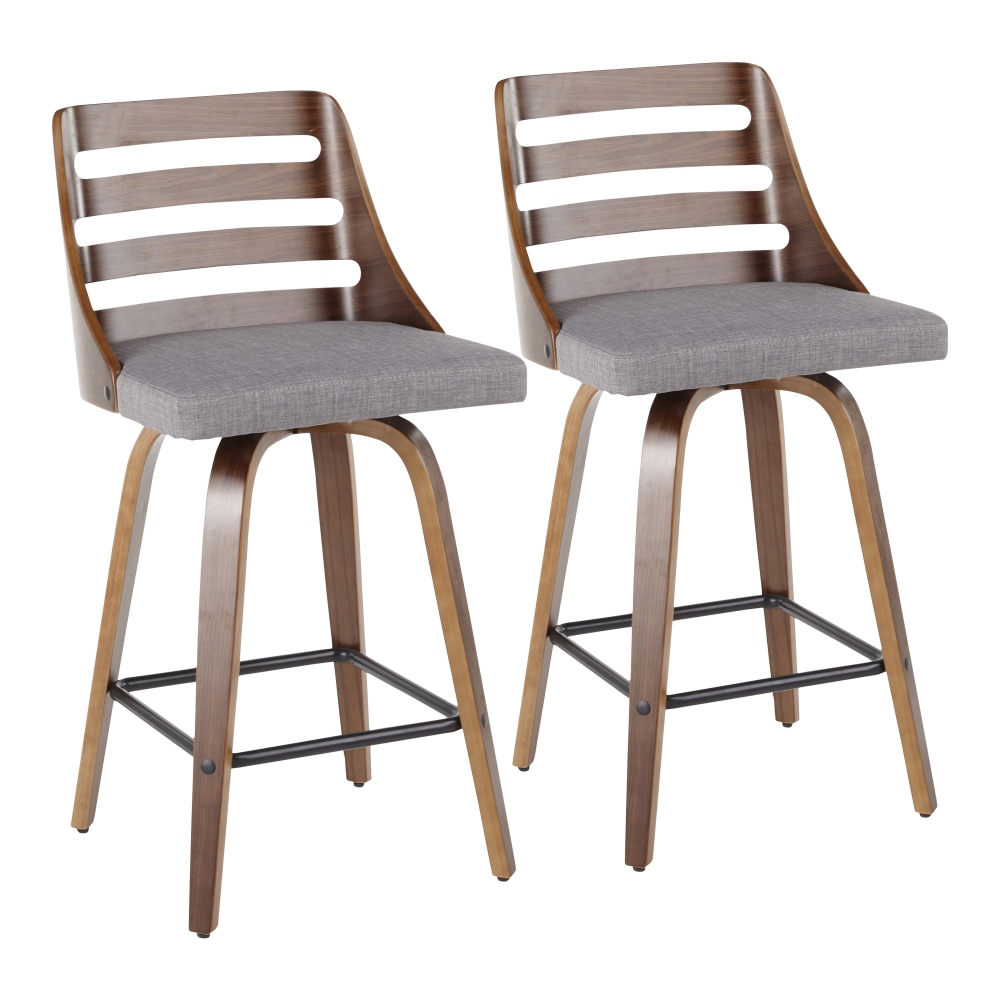 LumiSource Trevi Counter Stools, Walnut/Gray, Set Of 2