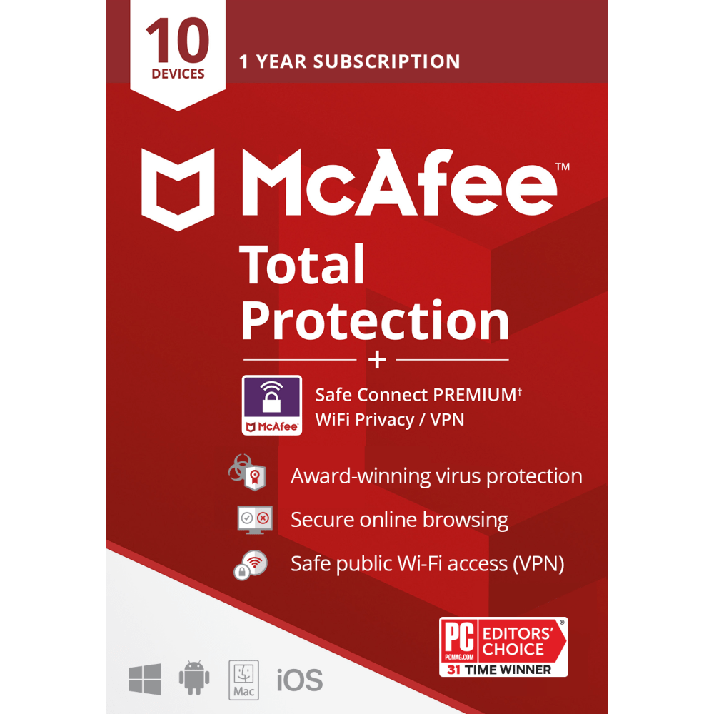 McAfee® Total Protection with VPN, 10 Devices, Antivirus