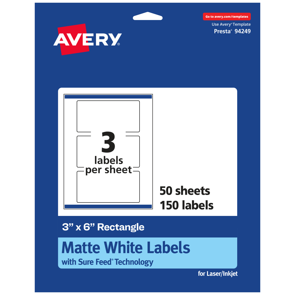 Avery® Permanent Labels With Sure Feed®, 94249-WMP50, Rectangle,
