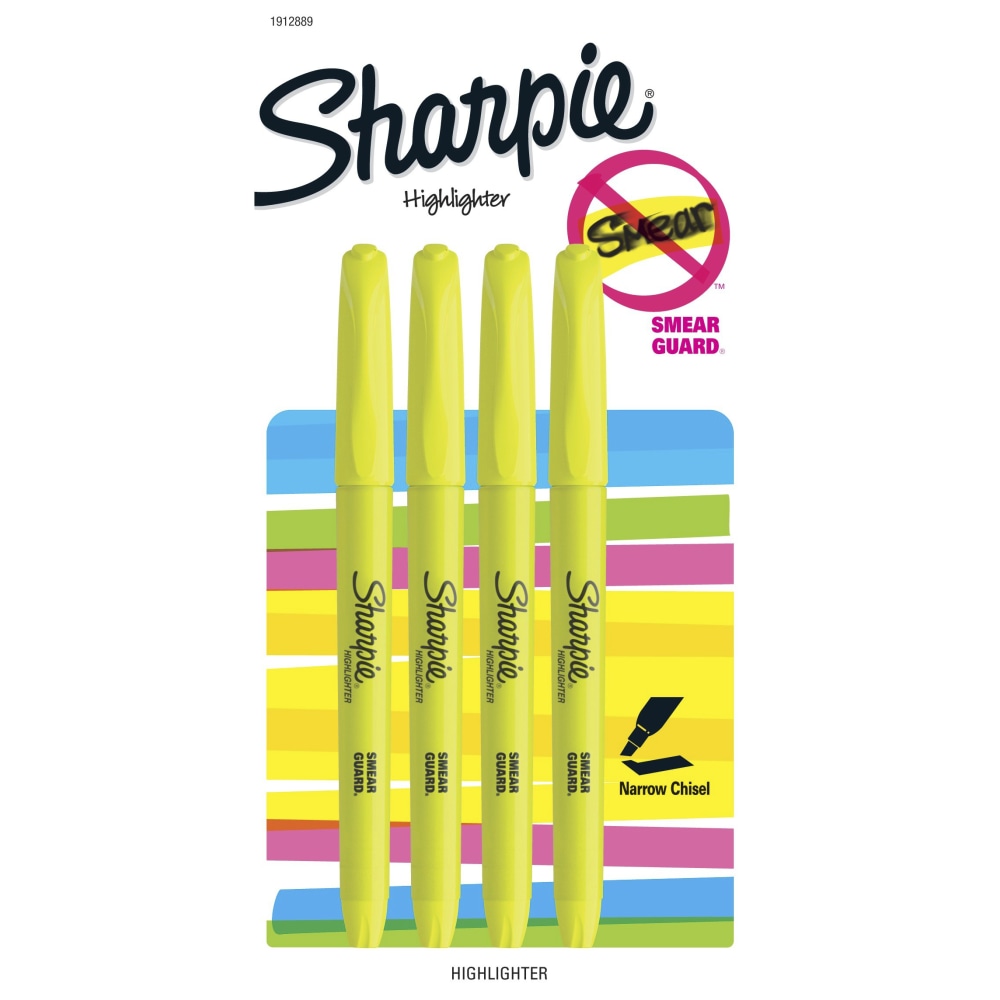 Sharpie® Pocket Highlighters, Chisel Tip, Yellow Barrel, Yellow