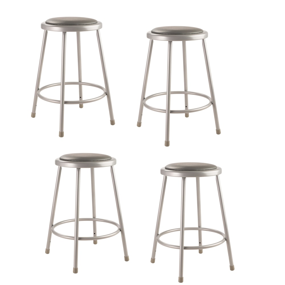National Public Seating Vinyl-Padded Stools, 24"H, Gray, Set
