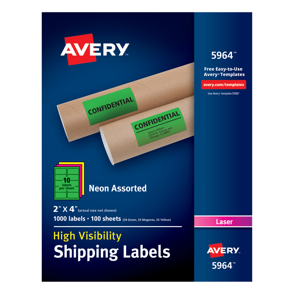 Avery® High-Visibility Shipping Labels, AVE5964, 2" x