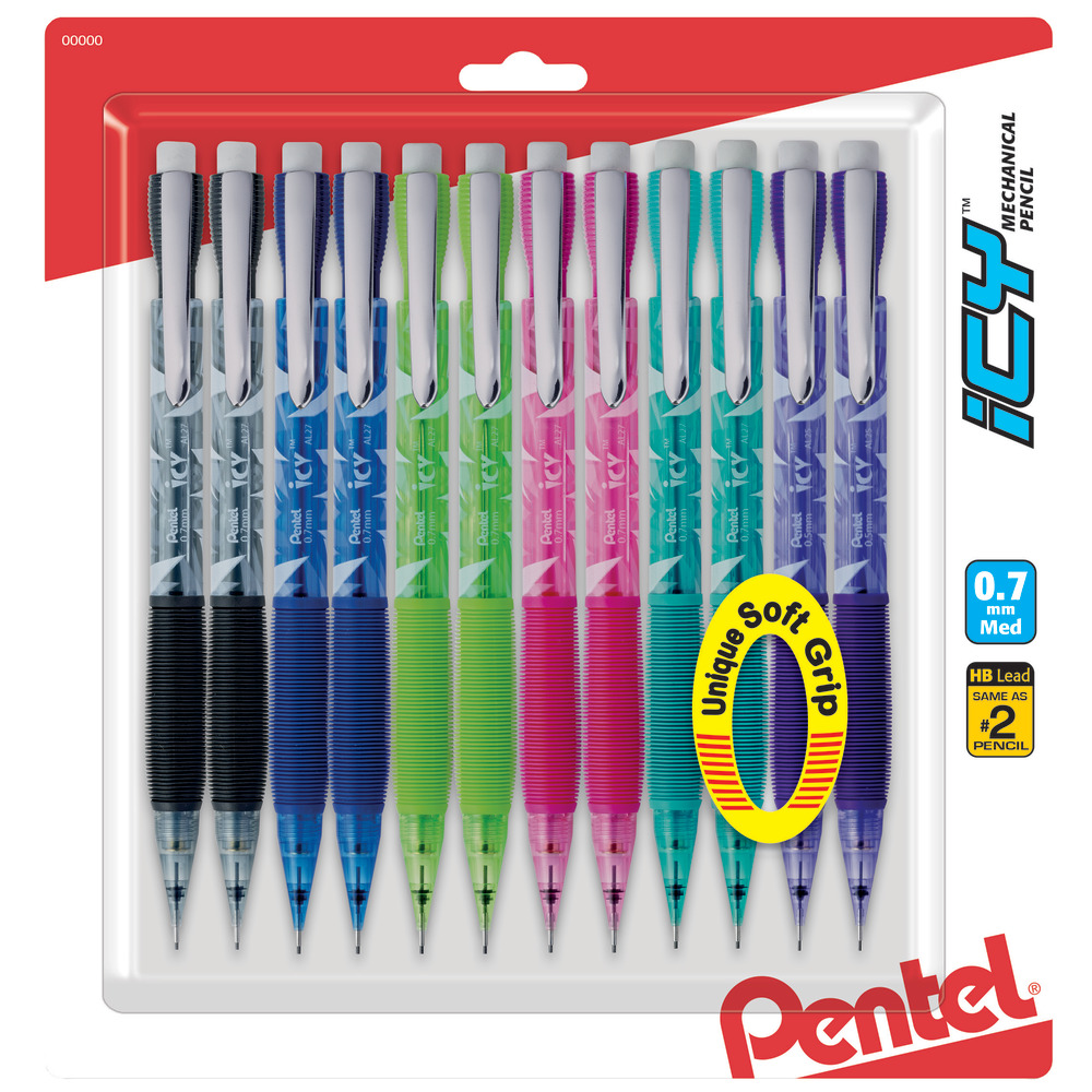 Pentel® Icy™ Mechanical Pencils, 0.7mm, #2 Lead, Assorted