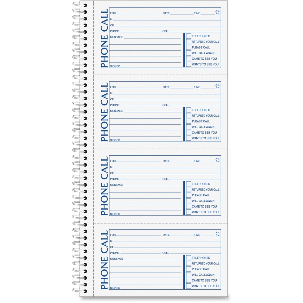 TOPS™ Second Nature® Spiralbound Phone Call Book, 2-Part,