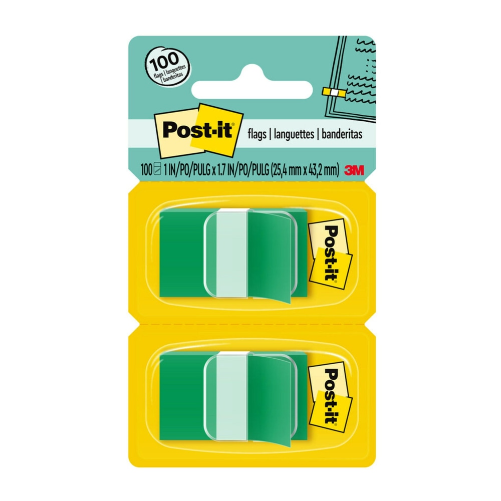 Post-it® Flags, 1" x 1 -11/16", Green, 50
