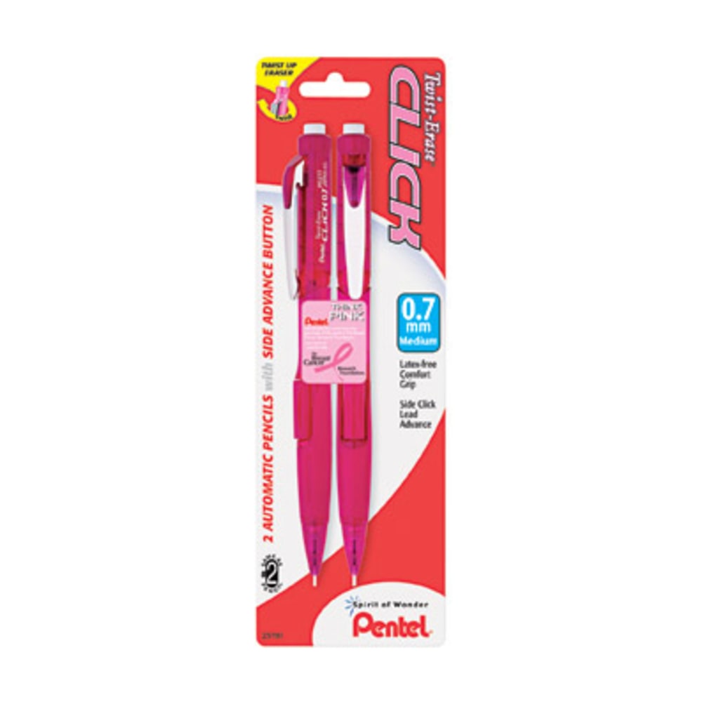 Pentel® Twist-Erase Pink Click Mechanical Pencils, #2 Lead,