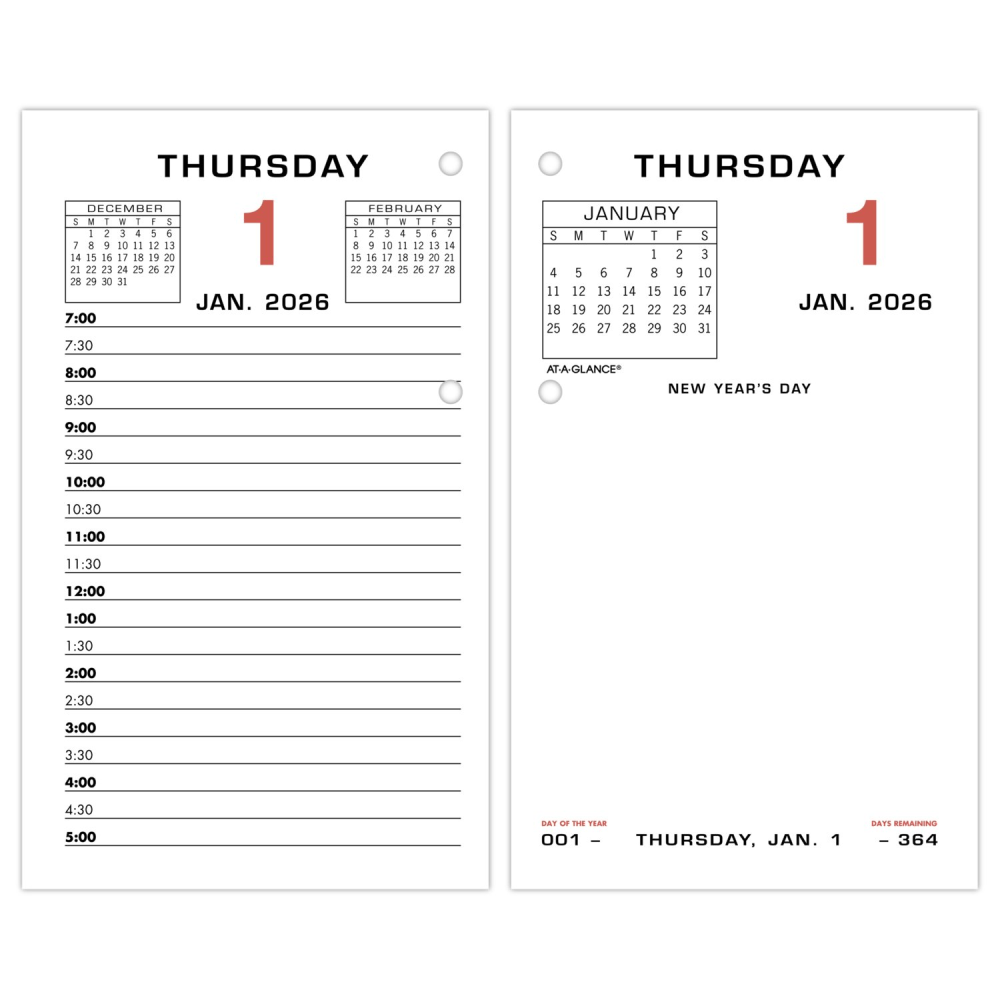 AT-A-GLANCE® 2026 Daily Loose-Leaf Desk Calendar Refill With