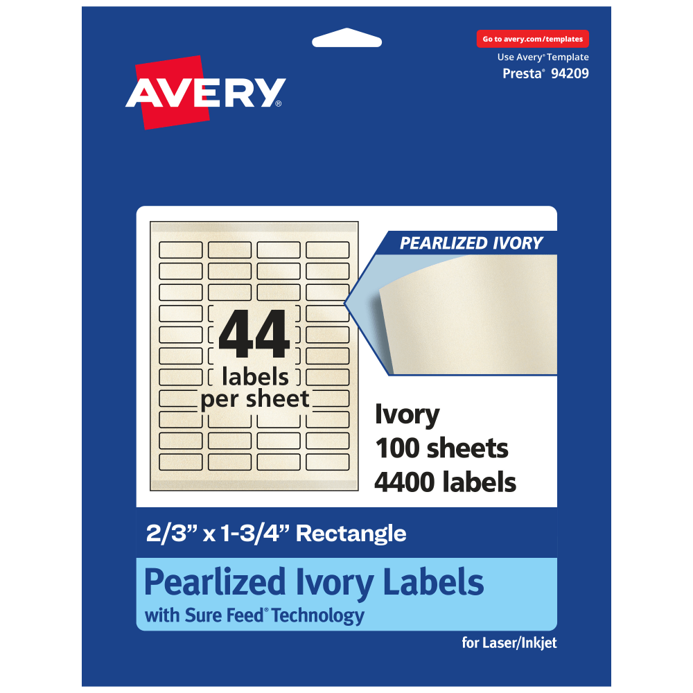 Avery® Pearlized Permanent Labels With Sure Feed®, 94209-PIP100,