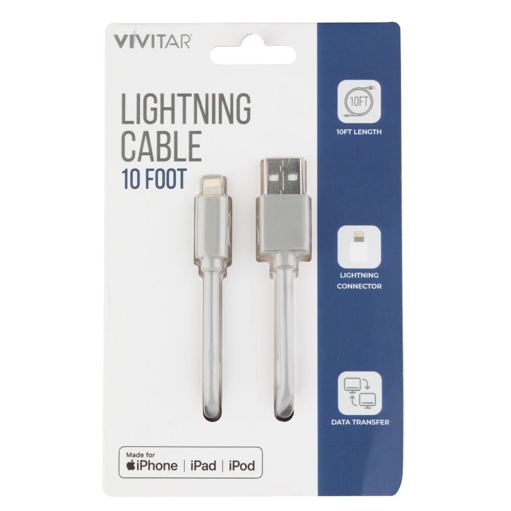 Vivitar Lightning To USB-A Cable, 10&#x27;, Gray,