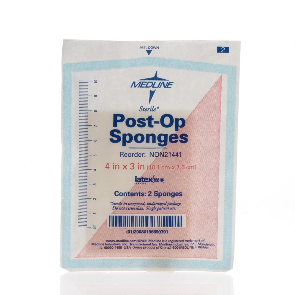 Medline Post-Op Sterile Gauze, 4" x 3", White,