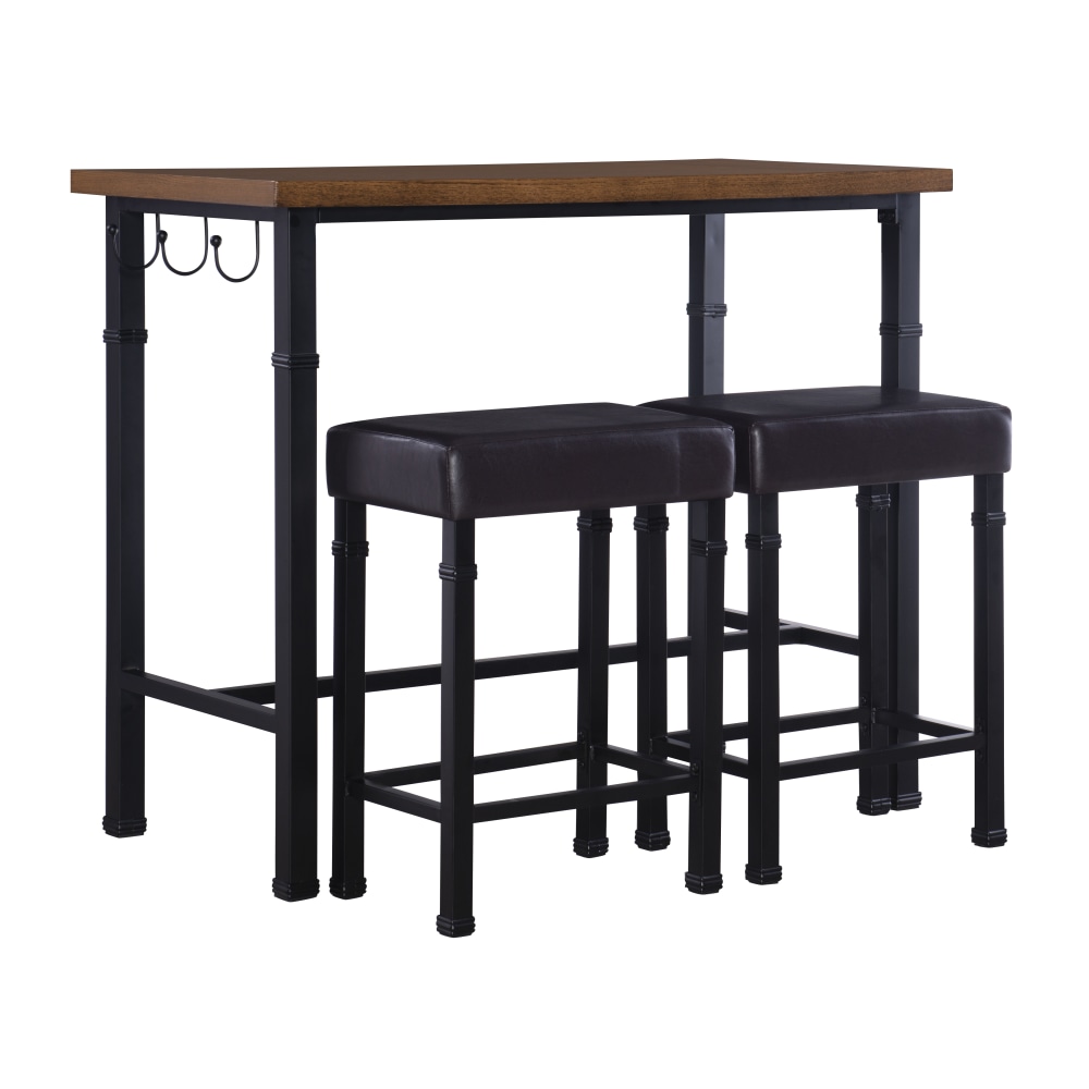 Linon Calhoun 3-Piece Pub Set, Brown/Black