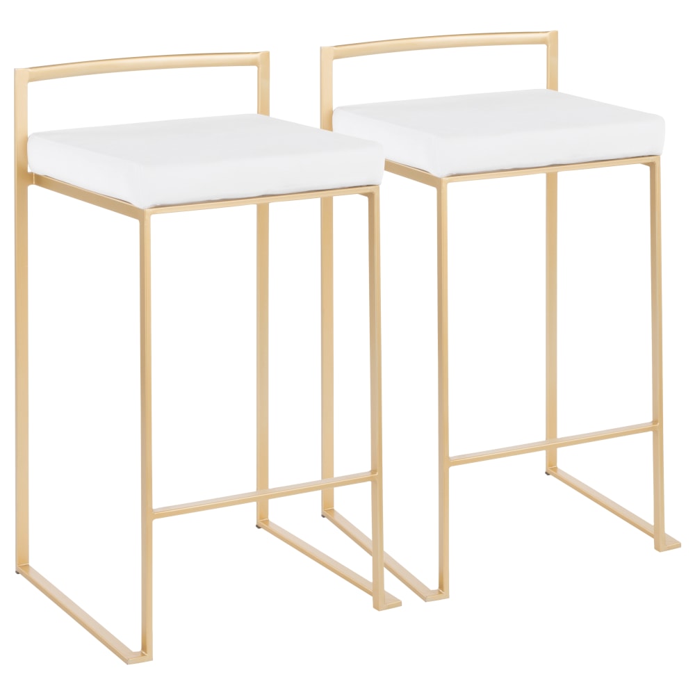 LumiSource Fuji Stacker Counter Stools, White Seat/Gold Frame,