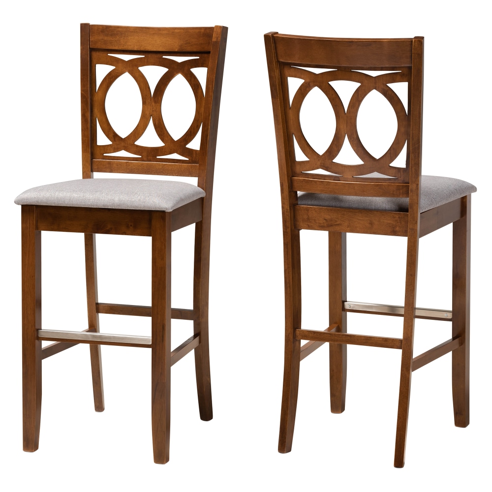 Baxton Studio Carson Bar Stools With Backs, Gray/Walnut,
