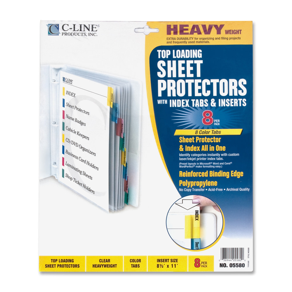 C-Line® Top-Loading Sheet Protectors With Tab Inserts, 8