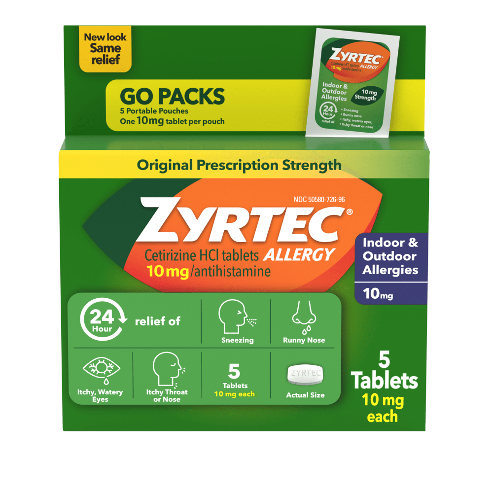 Zyrtec Allergy Tablets, 10mg, Pack Of 5 Tablets