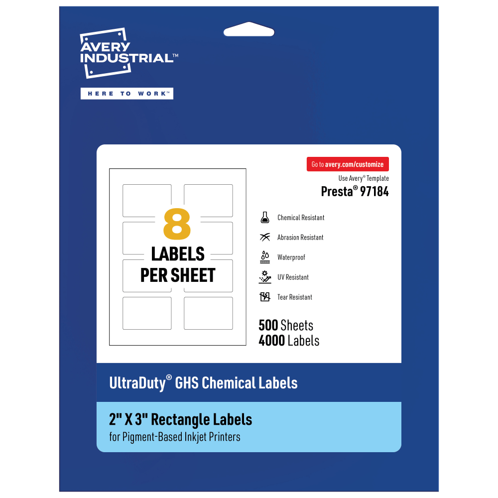 Avery® Ultra Duty® Permanent GHS Chemical Labels, 97184-WMUI500,