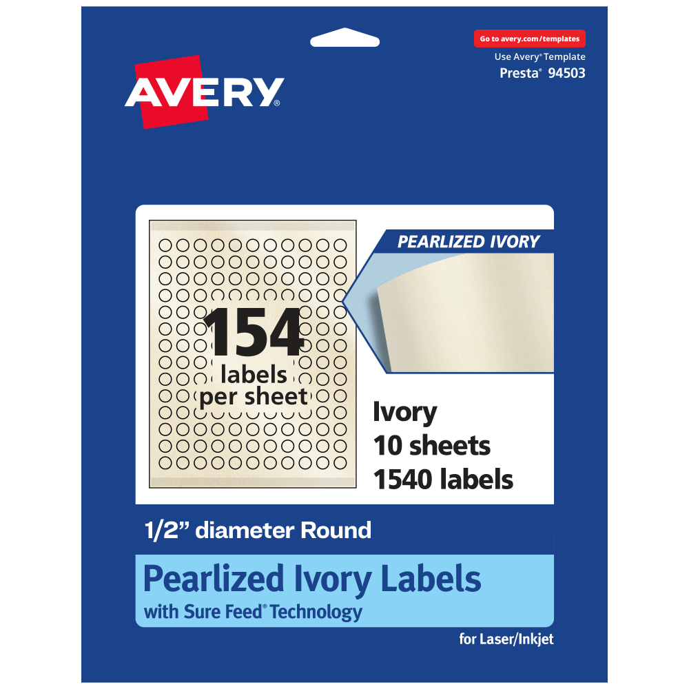 Avery® Pearlized Permanent Labels With Sure Feed®, 94503-PIP10,