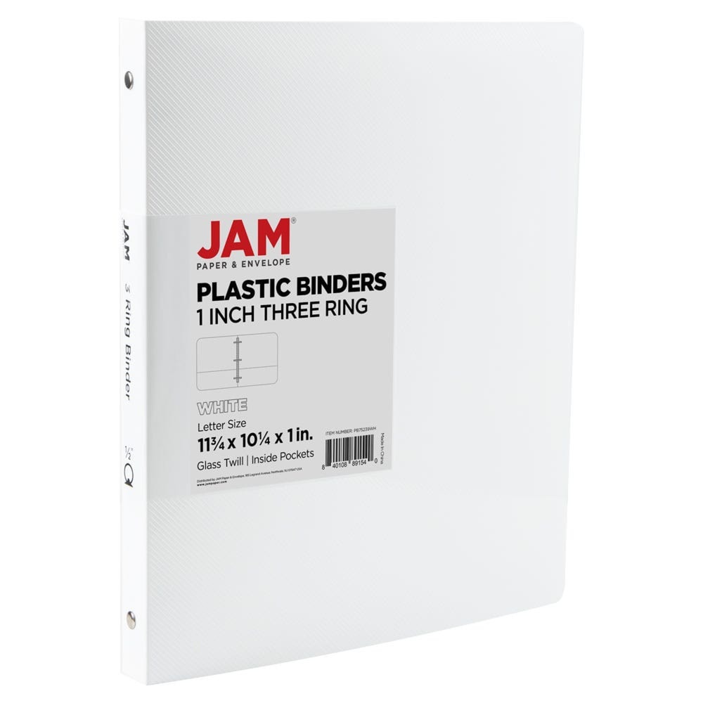 JAM PAPER 3 Ring Plastic Binder, 0.5 inch,