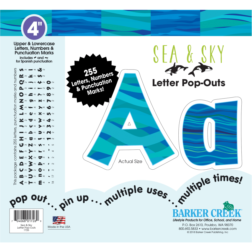 Barker Creek Letter Pop-Outs, 4", Sea & Sky,