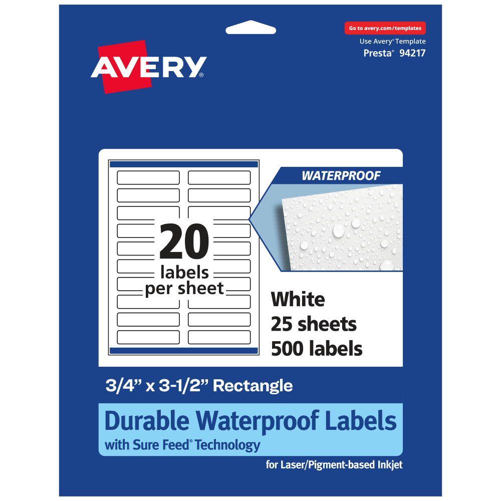 Avery® Waterproof Permanent Labels With Sure Feed®, 94217-WMF25,