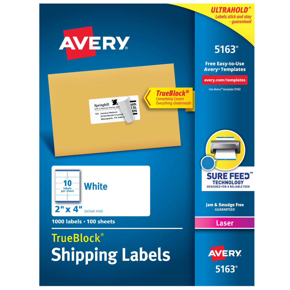 Avery® TrueBlock® Shipping Labels With Sure Feed® Technology,