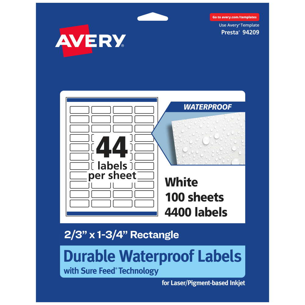 Avery® Waterproof Permanent Labels With Sure Feed®, 94209-WMF100,