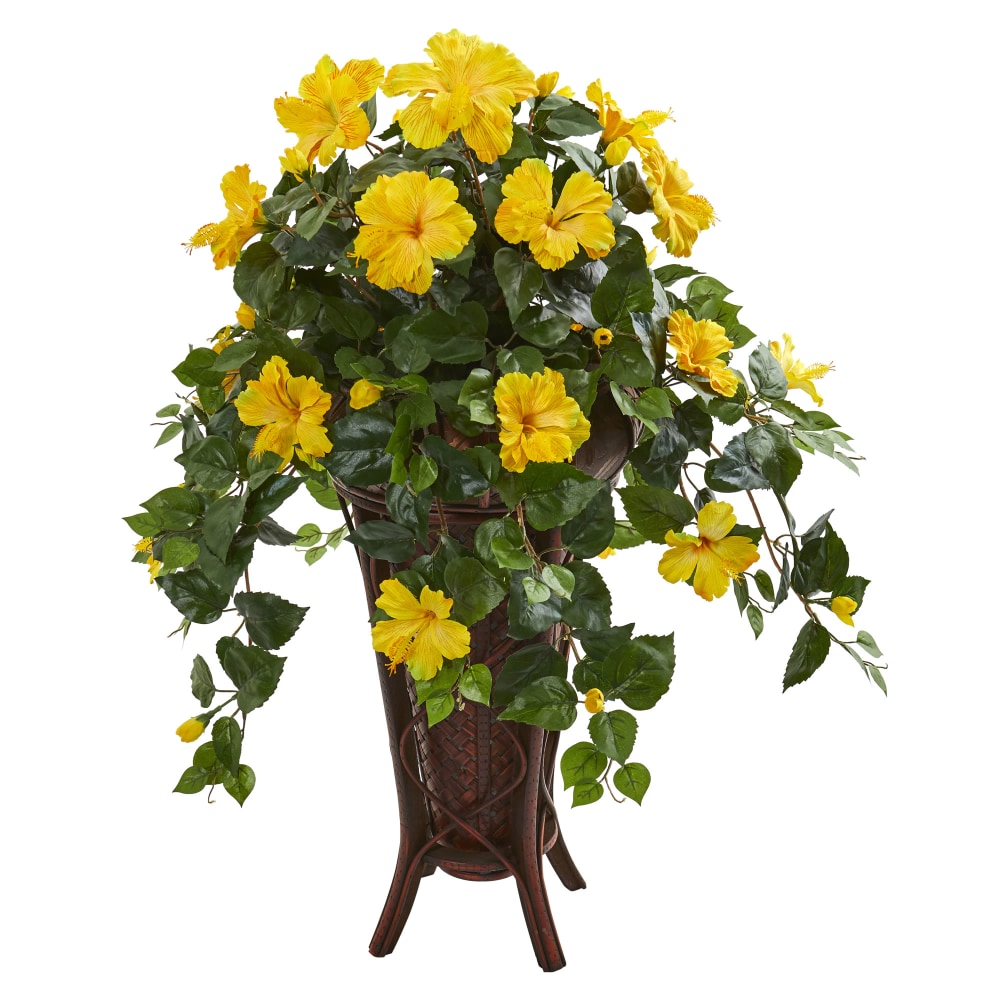 Nearly Natural Hibiscus Artificial Plant With Stand Planter,