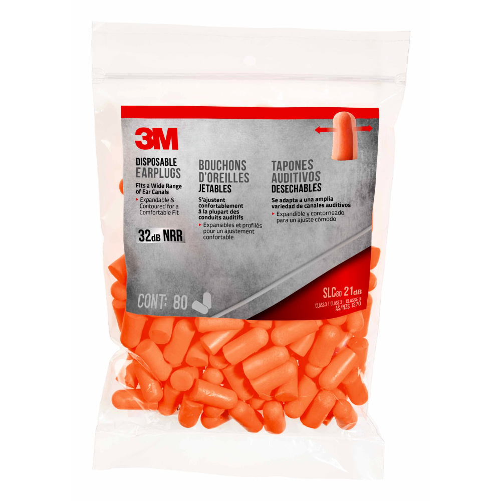 3M™ Disposable Earplugs, Orange, 92800H80-DC, 80 Pairs Per