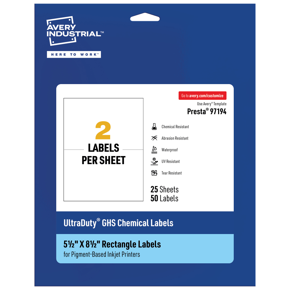 Avery® Ultra Duty® Permanent GHS Chemical Labels, 97194-WMUI25,
