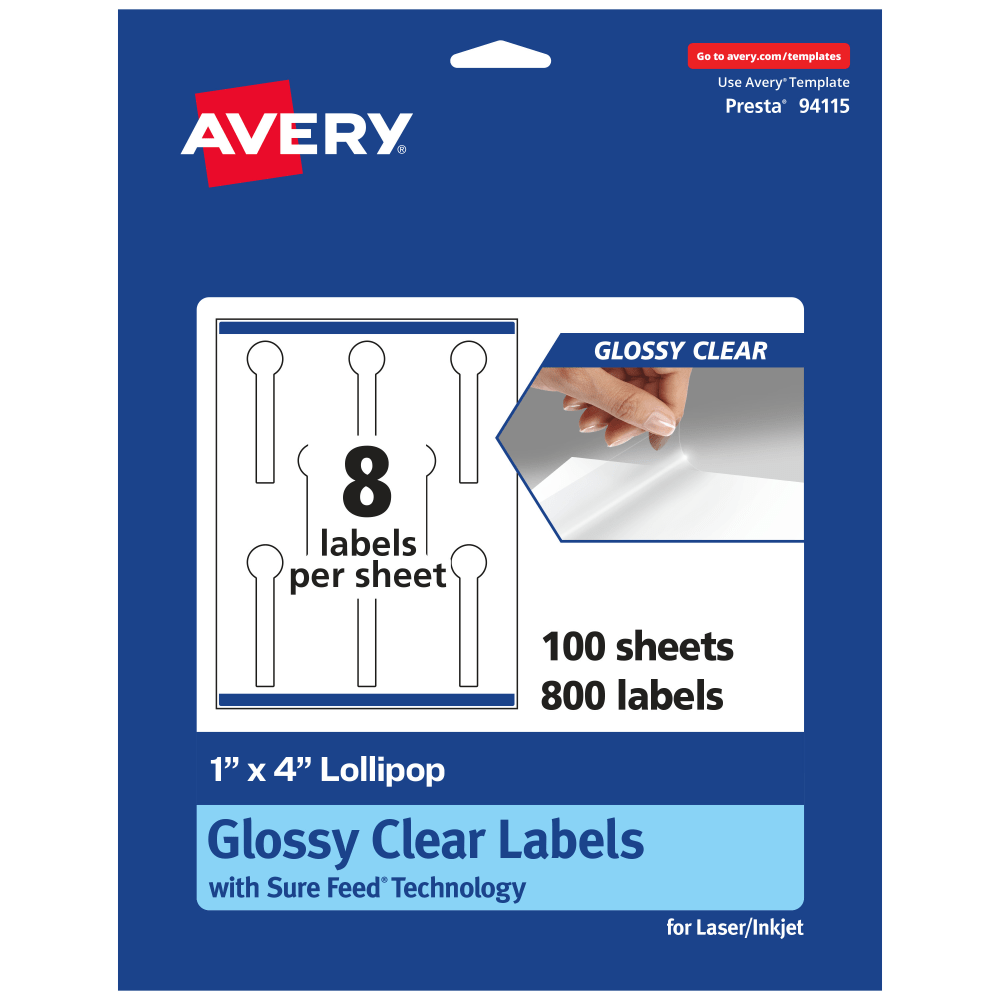 Avery® Glossy Permanent Labels With Sure Feed®, 94115-CGF100,