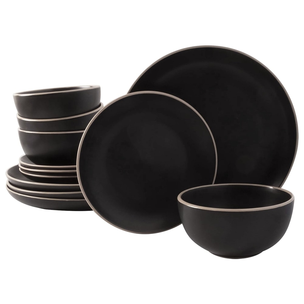 Gibson Home Rockaway 12-Piece Stoneware Dinnerware Set, Black