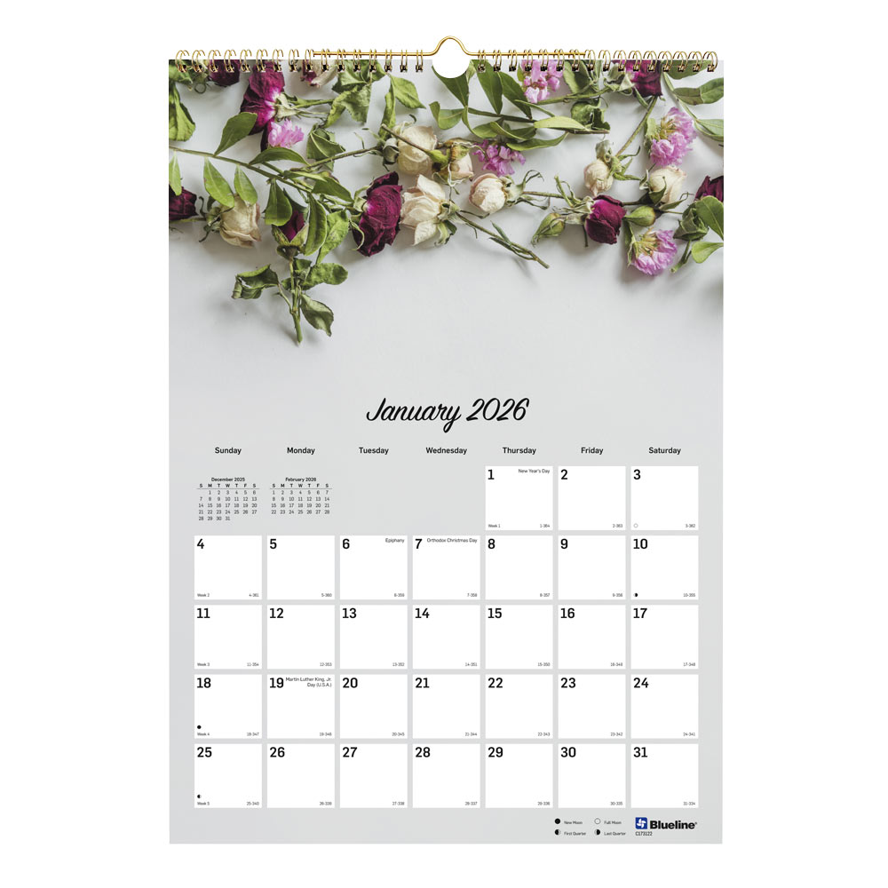 2026 Blueline Colorful Monthly Wall Calendar, 12" x