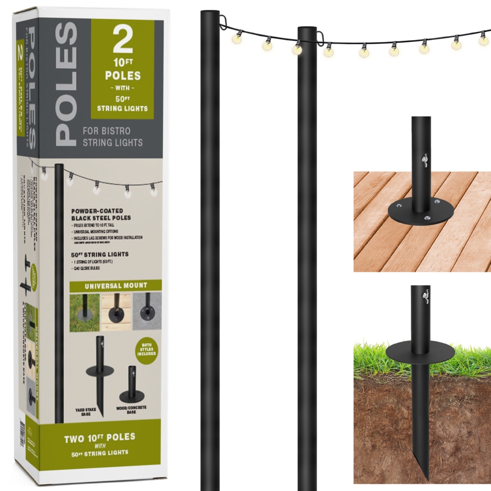 Global Outdoor String Light Poles With 50-Light 50’