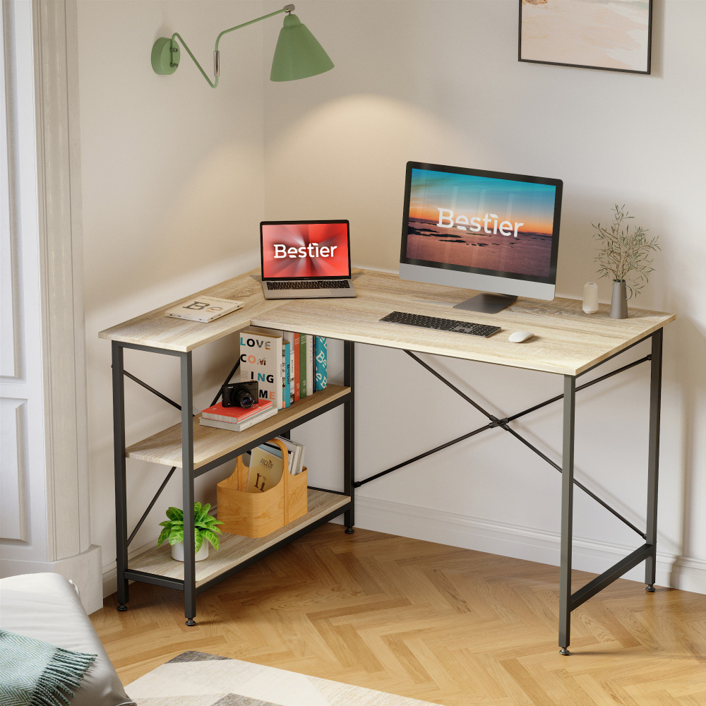 Bestier L-Shaped Corner Desk With Storage Shelf, 48"W,