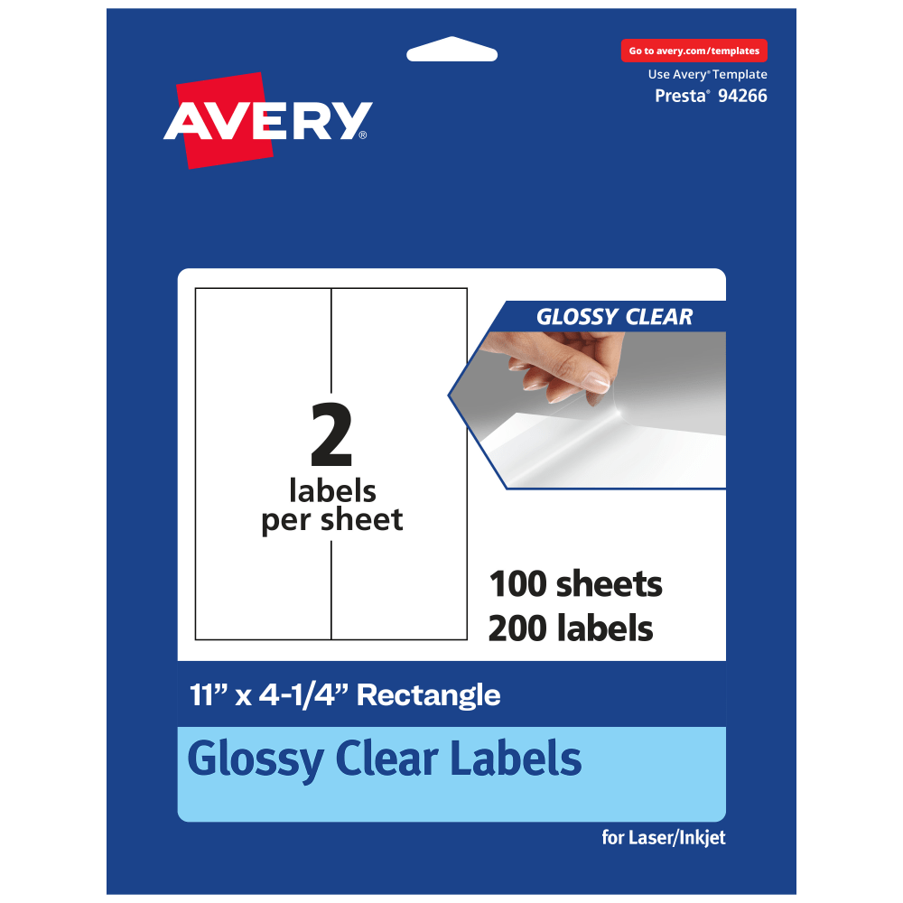 Avery® Glossy Permanent Labels, 94266-CGF100, Rectangle, 11"