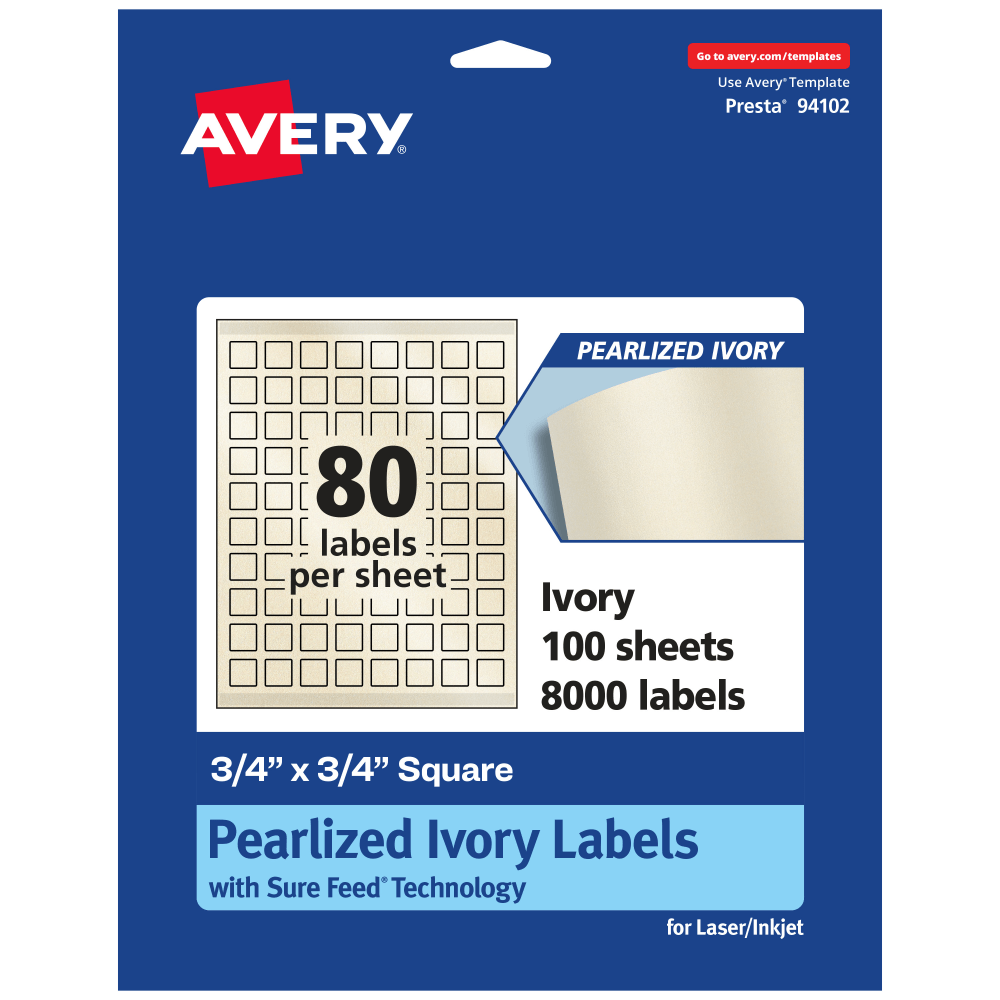 Avery® Pearlized Permanent Labels With Sure Feed®, 94102-PIP100,